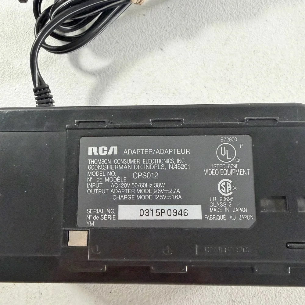 RCA CPS012 AC Power Adapter Battery Charger for Camcorder VHS Video Camera